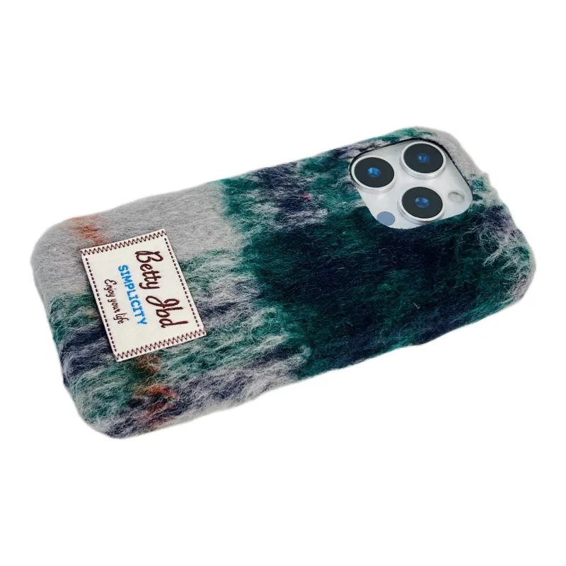 Wei Xin Plush Material Label Plush Mesh Phone Cases Compatible With IPhone 16/15 Pro Max/Apple 13/14 Pro/Max-15