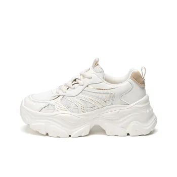 EXULL Q Height Increasing, Lightweight, Breathable, Slip Resistant Low Top Chunky Sneakers Women's Beige Gold