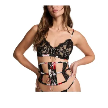 Victoria's Secret 24 Big Show Collection VERY SEXY Waist Trainers Women's Black With Floral Print
