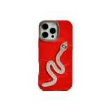 Red with 3D Effect Silver Snake