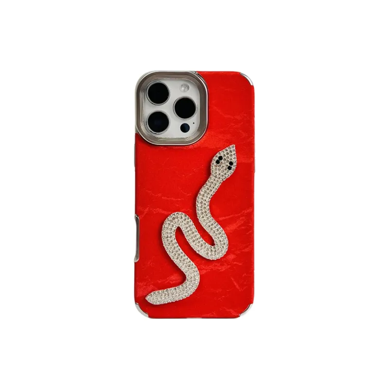 Wei Xin TPU Material Red Satin Snake Pattern Lanyard Phone Cases Compatible With IPhone 16/15/13/14/Pro/Ma-4