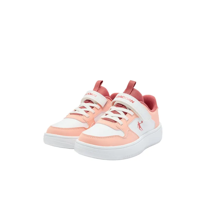 QIAODAN Anti Slip Wear Resistant Low Top Kids' Skateboarding Shoes White Pink Children Aged 3 7 Years Old-2