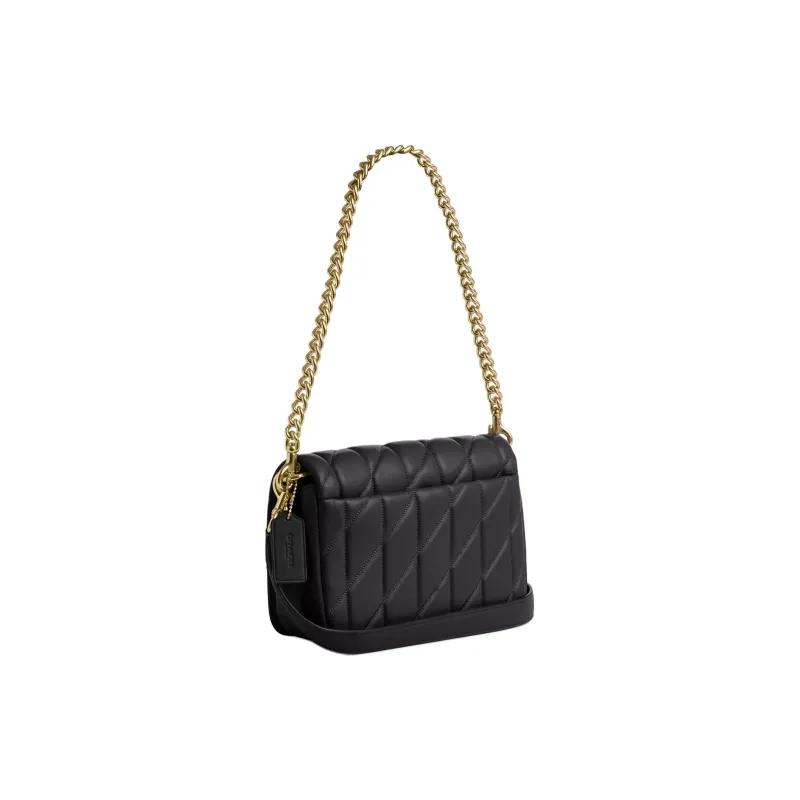 COACH Leather Portable Crossbody Bag, Shoulder Bag Trumpets Women's Black-1