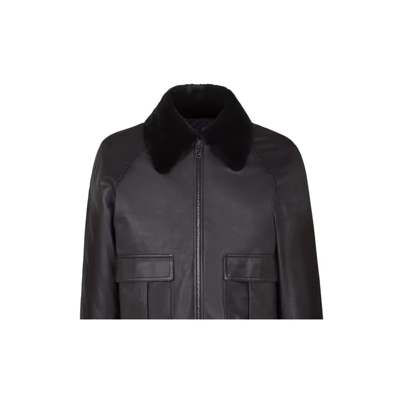 FENDI Leather Jackets Men Black-3