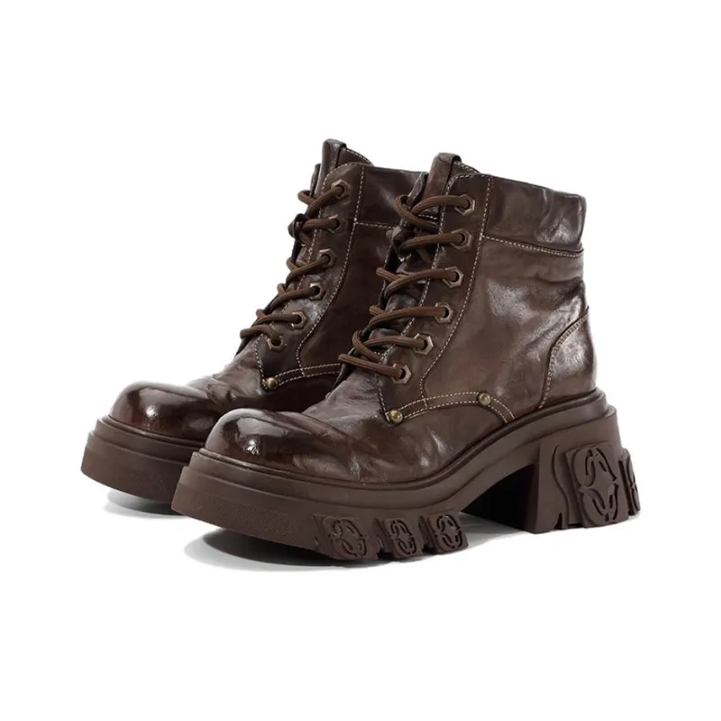 DIBO MANNER Flame Relief Series Ankle Length Martin Boot Women's Coffee-2