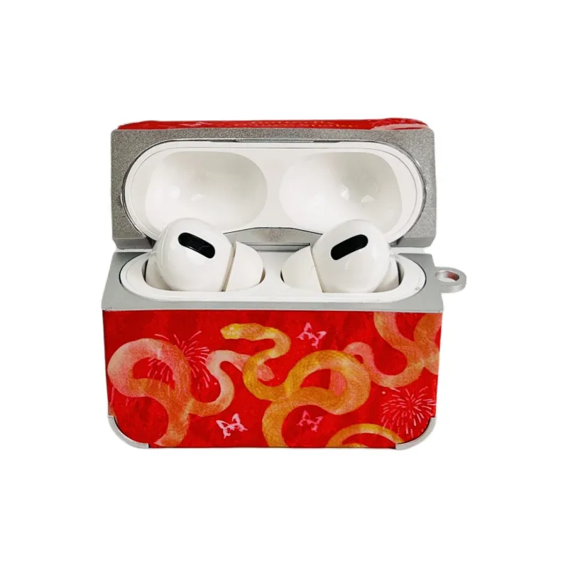 Wei Xin Compatibility With Apple AirPods 4/2/3/4th Generation/AirPods Pro/Pro 2 Leather Firework Snake Headphone Cases-1
