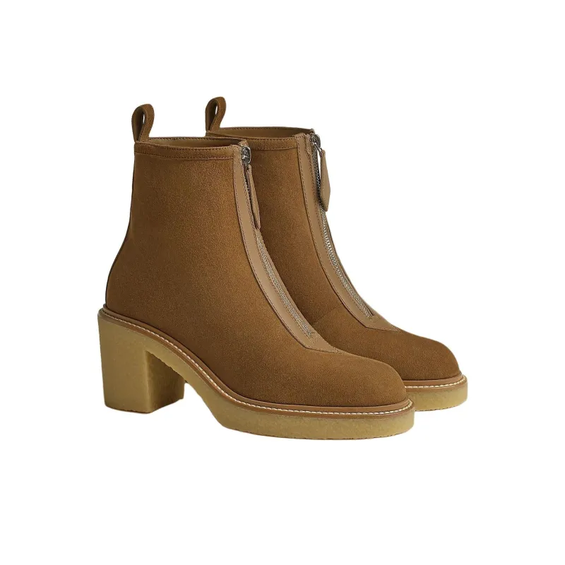 HERMES Kelly Ankle Boots 5.5cm Women's Brown-2