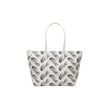 LACOSTE PVC Tote Bag Shopping Bag Shoulder Bag Handbag Medium Size Women's Ecru & Dark Green
