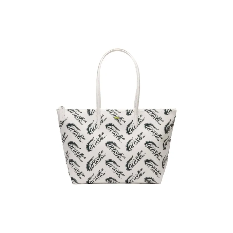 LACOSTE PVC Tote Bag Shopping Bag Shoulder Bag Handbag Medium Size Women's Ecru & Dark Green-0