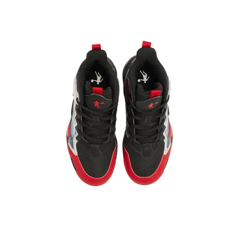 QIAODAN Anti Slip Wear Resistant Low Top Children's Basketball Shoes Black Red Teenagers-3