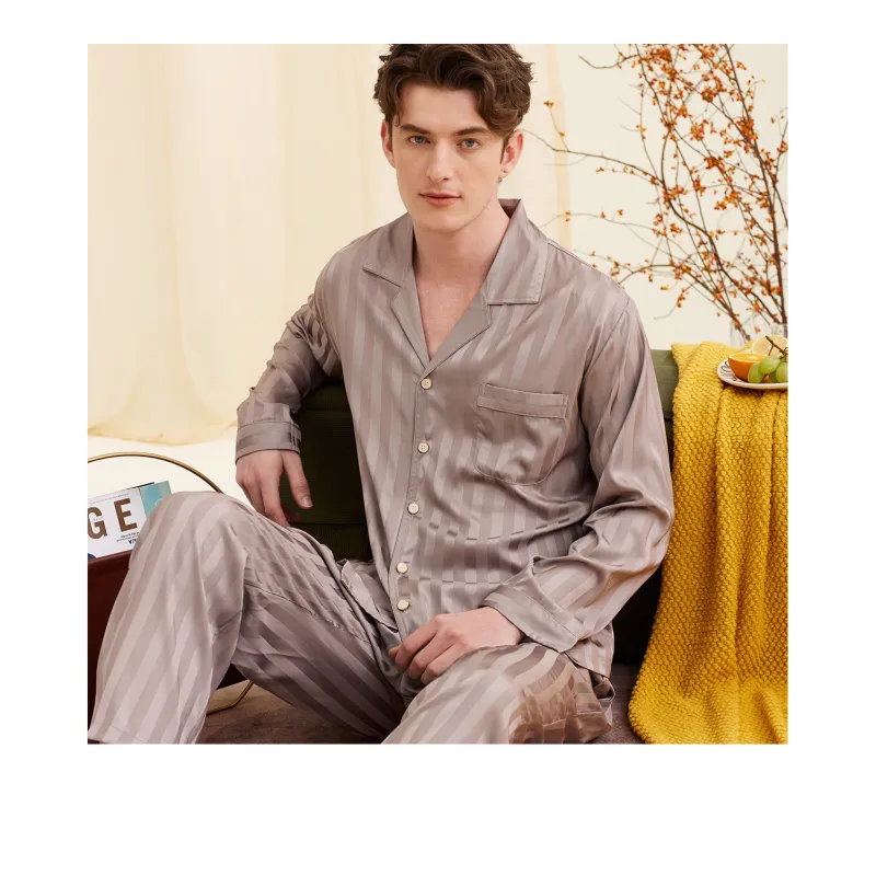 DAERLI Ice Silk Long Sleeved Pants Set For Sleepwear Men's-1