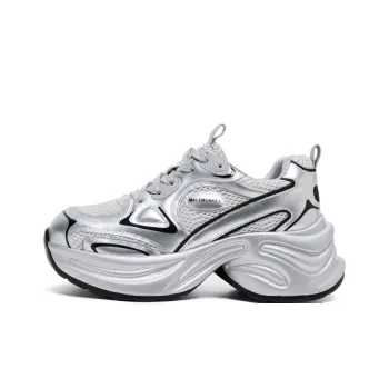 MALEMONKEY Lightweight Height Increasing Low Top Chunky Sneakers Women's Silver