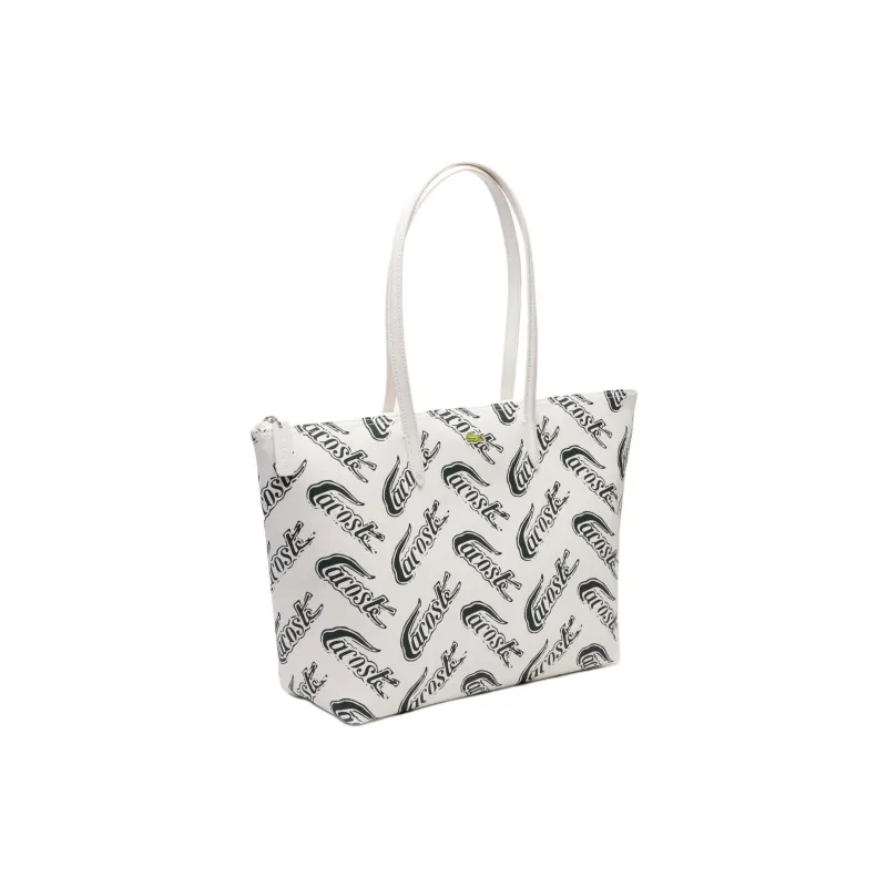 LACOSTE PVC Tote Bag Shopping Bag Shoulder Bag Handbag Medium Size Women's Ecru & Dark Green-1