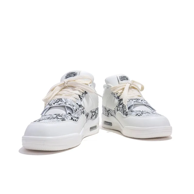 Jifffly Slip-Resistant Cushioning Lightweight Low-Top Skateboard Shoes Men's White Black-3