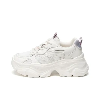 EXULL Q Height Increasing, Lightweight, Breathable, Slip Resistant Low Top Chunky Sneakers Women's Beige Purple