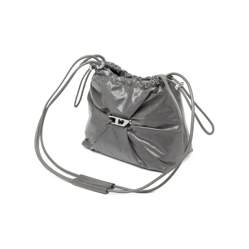 DIESEL Cow Leather Bucket Bags Shoulder Bags Women's Gray-3