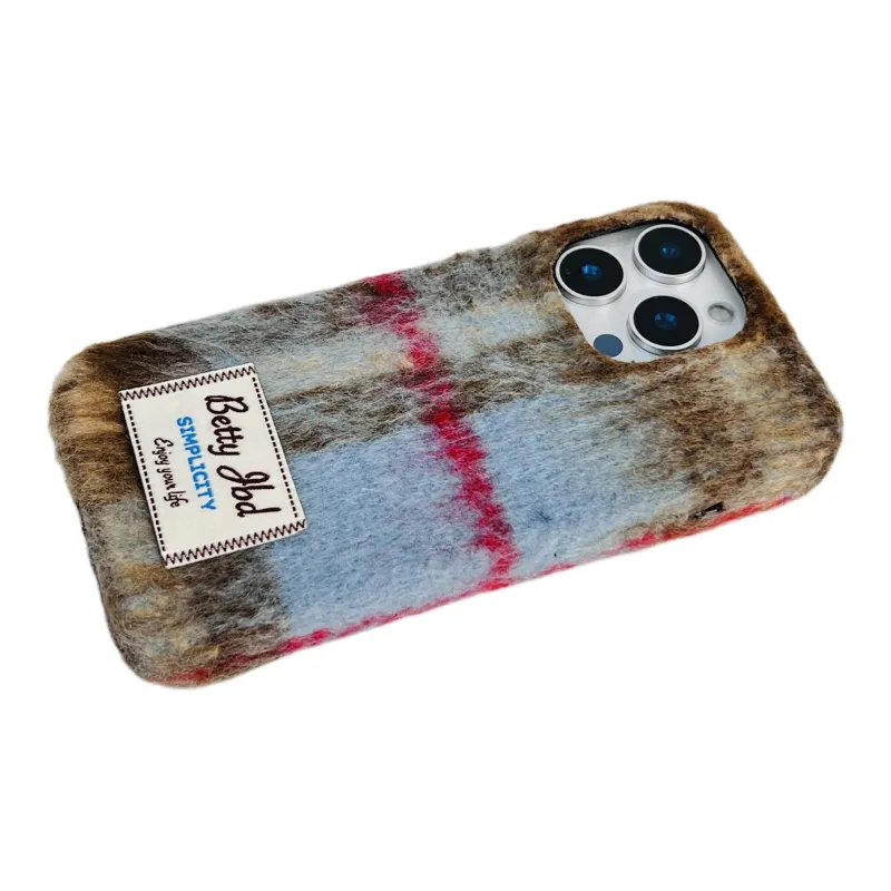 Wei Xin Plush Material Label Plush Mesh Phone Cases Compatible With IPhone 16/15 Pro Max/Apple 13/14 Pro/Max-3