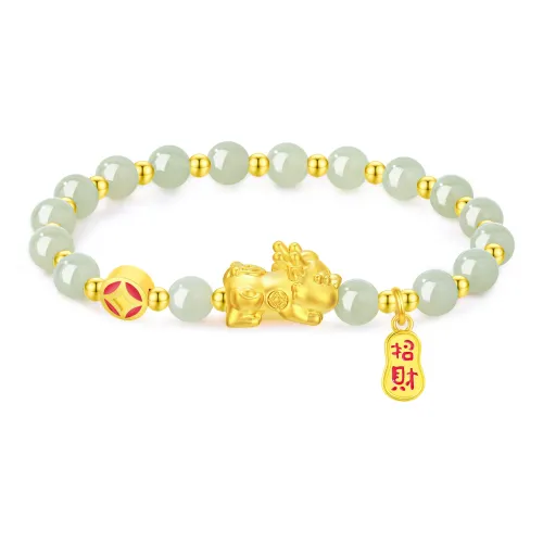 Lao Feng Xiang Hetian Jade Bracelets Green Jade Women's