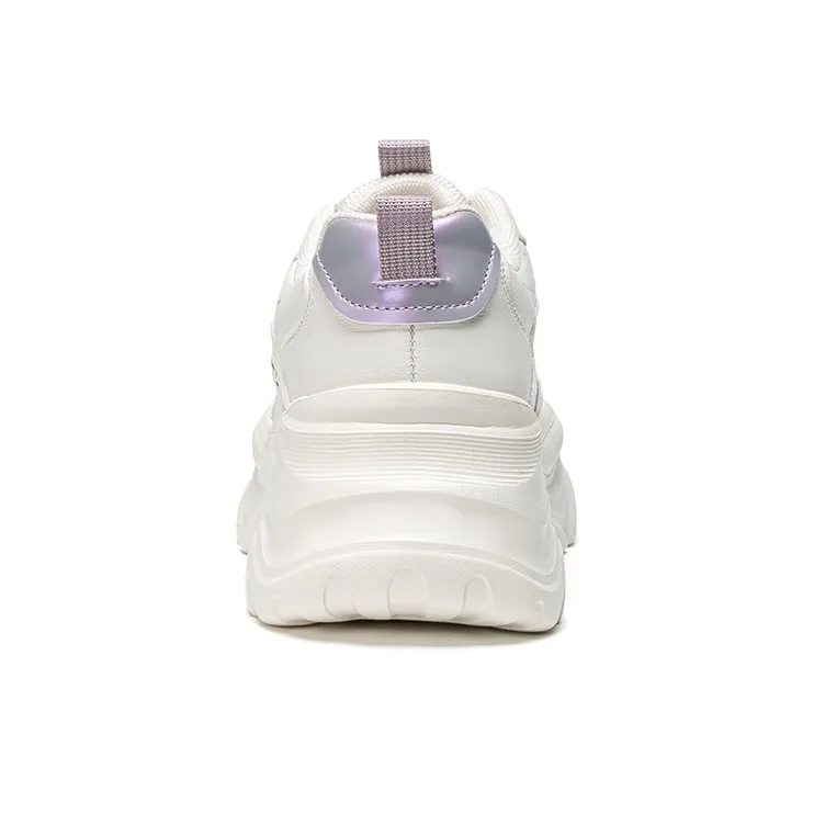 EXULL Q Height Increasing, Lightweight, Breathable, Slip Resistant Low Top Chunky Sneakers Women's Beige Purple-3