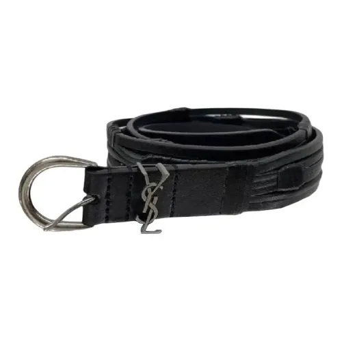 SAINT LAURENT Alloy Leather Belts Unisex Black Width: 2CM