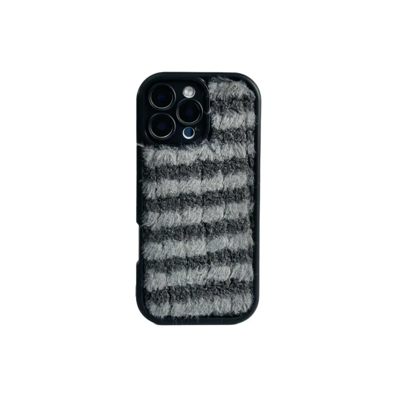 Wei Xin Plush Material Solid Color Plush Plaid Phone Cases Compatible With IPhone 16/15 Pro Max/Apple 13/14 Pro/Max-12