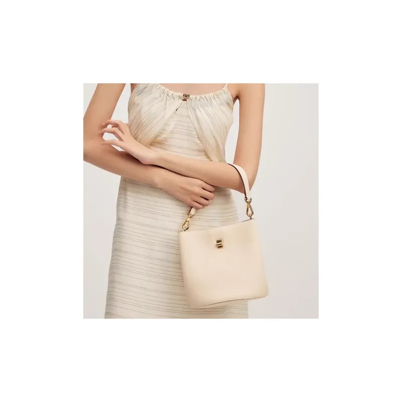 DISSONA Cow Leather Bucket Bags Shoulder Bag Crossbody Bag Handbags Small Size Women's Ecru-1
