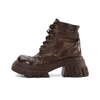 DIBO MANNER Flame Relief Series Ankle Length Martin Boot Women's Coffee