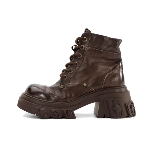 DIBO MANNER Flame Relief Series Ankle Length Martin Boot Women's Coffee