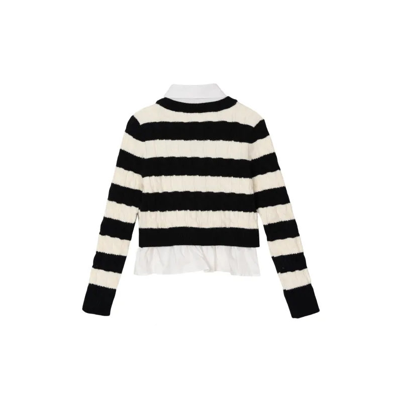 FAWENXIANGZI Sweater Women's Black/White Stripes-1
