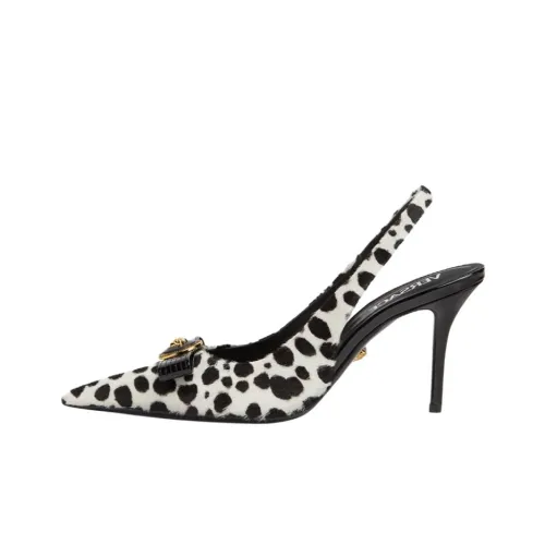 VERSACE Gianni Ribbon Slim Heel High Heels 8.5cm Women's Black White