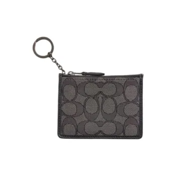 COACH Skinny Id Case Iconic Textile Jacquard With Calfskin Card Holder Mini Unisex Tin & Smoke Gray