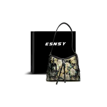 ESNSY Silk Blend Fabric Shoulder Bag Women's Black