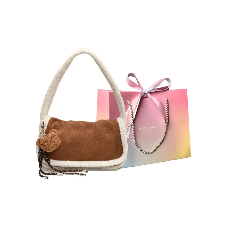 Yalu Suede Shoulder Bag Regular Women's Ecru/Light Brown/Coffee-7