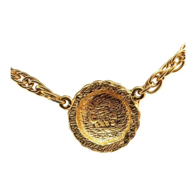 CHANEL 1985 Plated Cc Round Pendant Necklace Costume Necklace-1