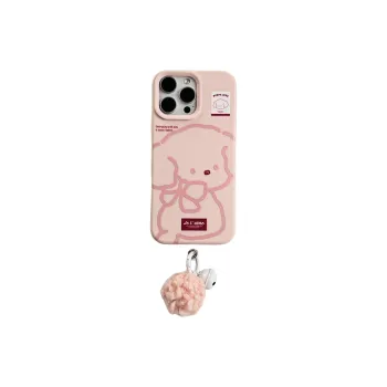 Wei Xin Silicone Material Pink Line Bowknot Puppy Phone Cases Compatible With IPhone 16/15 Pro Max/Apple 13/14 Pro/Max