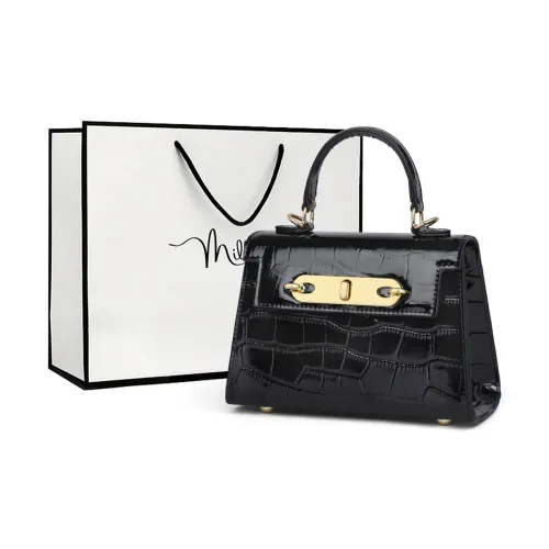 MILLIE'S Cow Leather Patchwork Synthetic Leather Handbag Regular Women's Black/White