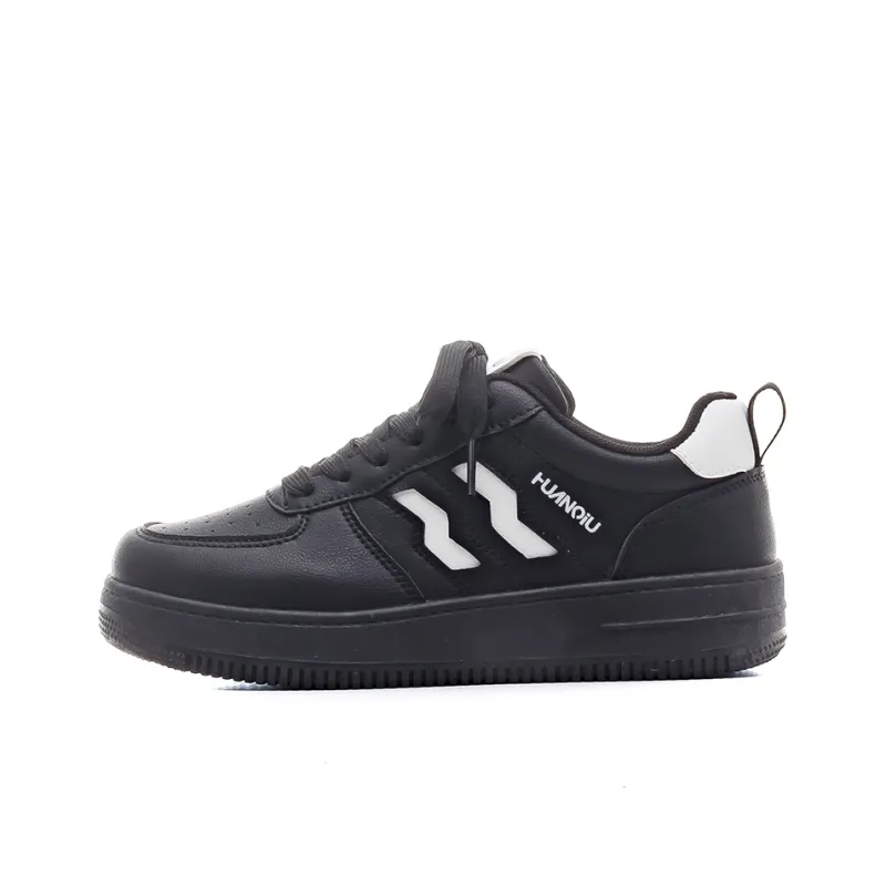 HUANQIU Non slip Lightweight Low Top Skateboard Shoes Women's Black White-0
