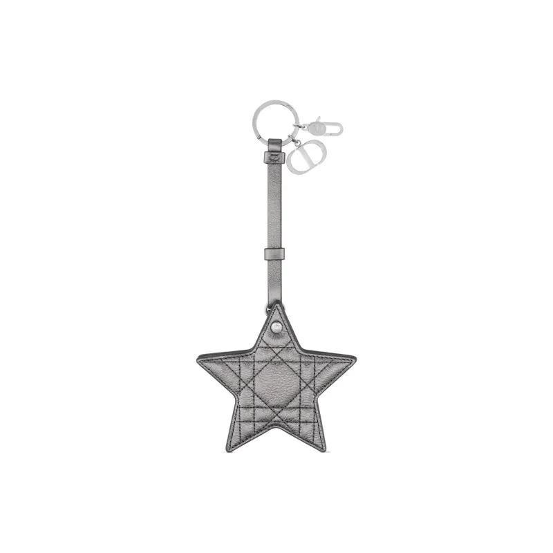 DIOR Calfskin Keychains Women's Silver Gray-0