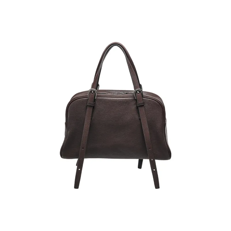 Qiuzhen Sheepskin Yoyo Bowling Bag, Handbag Regular Unisex Coffee/Black/Elephant Gray-0