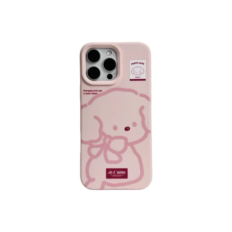 Wei Xin Silicone Material Pink Line Bowknot Puppy Phone Cases Compatible With IPhone 16/15 Pro Max/Apple 13/14 Pro/Max-2