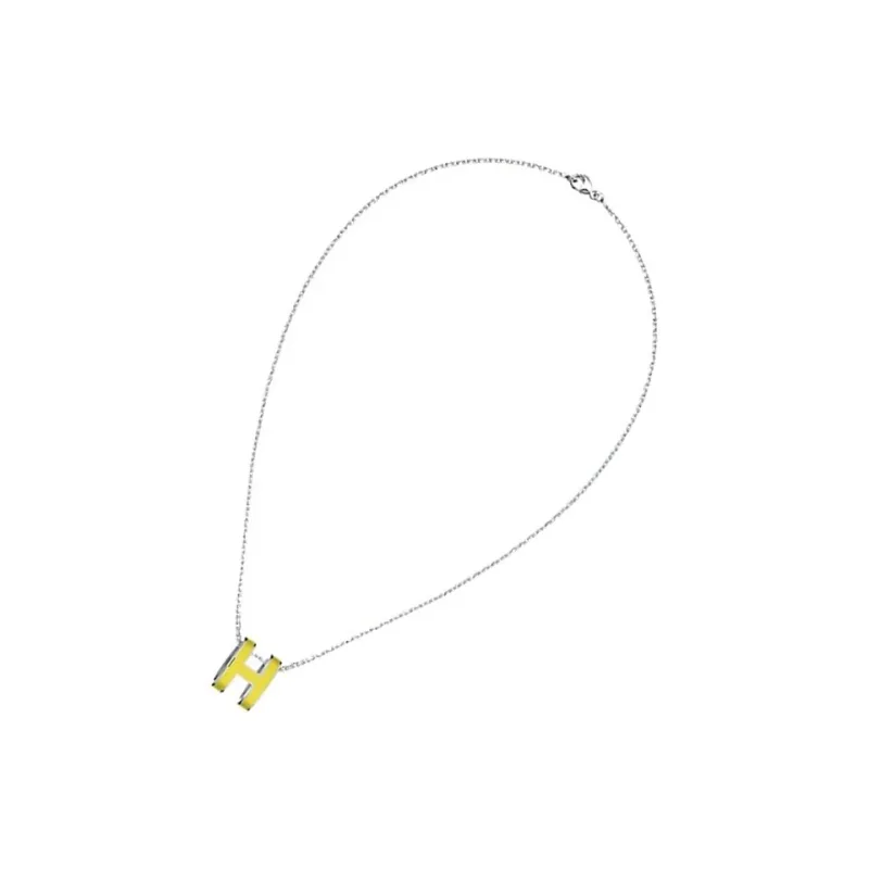 HERMES Metal, Palladium Plated Necklaces Women's Yellow-2