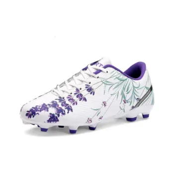 Kuding Slip-Resistant Anti-Kick Low-Top Kids' Soccer Shoes Purple Ink Painting Teenagers