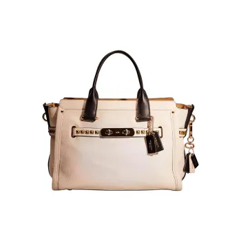COACH Swagger Leather One Shoulder Handbags Large Size Unisex Light Gold