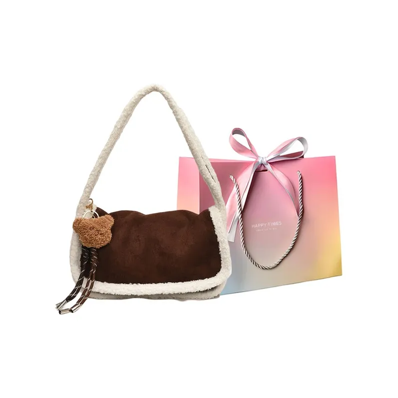 Yalu Suede Shoulder Bag Regular Women's Ecru/Light Brown/Coffee-14