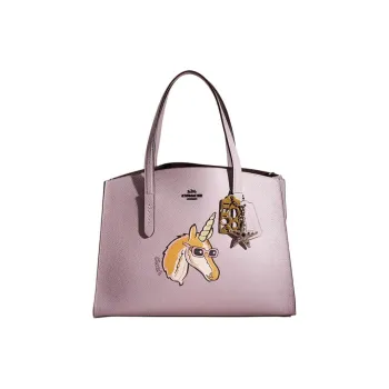 COACH Charlie Litchi Grain Leather Shoulder Bag Crossbody Bag Handbag Large Size Women's Bronze & Soft Lilac