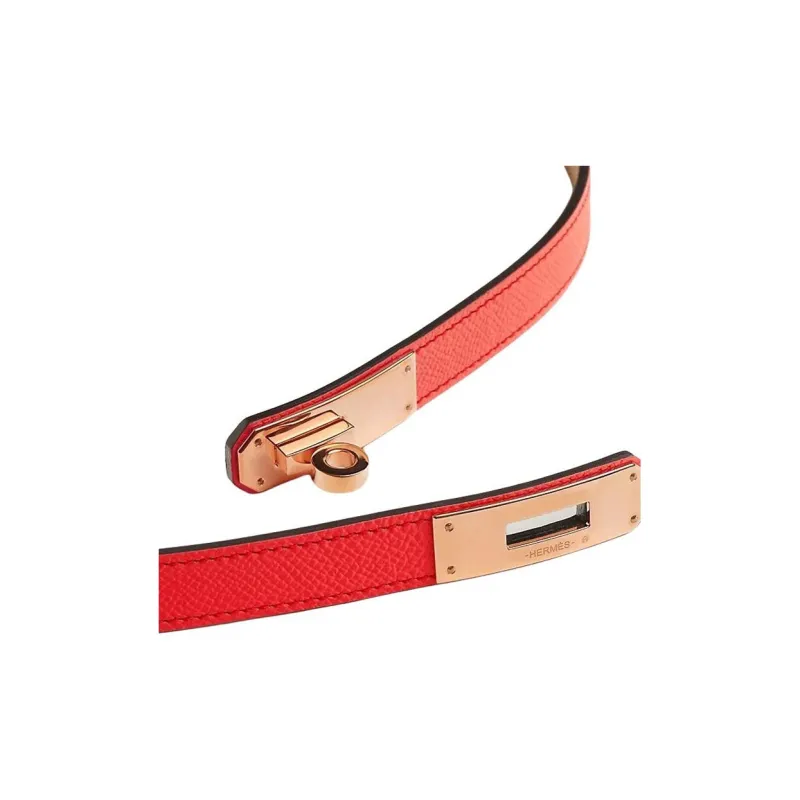 HERMES Calfskin Leather Belts Women's Orange Width 1.8cm-2
