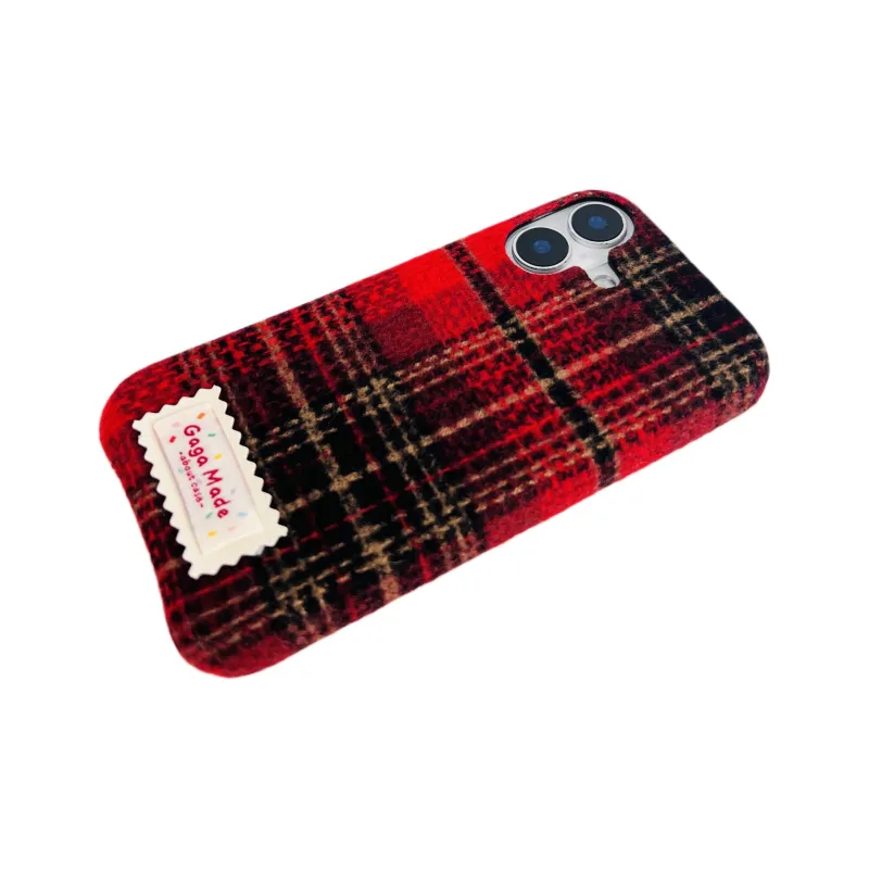 Wei Xin Plush Material Flannelette Plaid Label Phone Cases Compatible With IPhone 16/15 Pro Max/Apple 13/14 Pro/Max-7