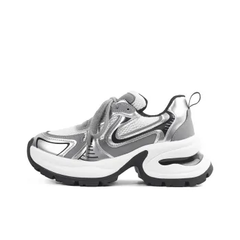 BENZI Anti Slip Wear Resistant Breathable Lightweight Height Increasing Low Top Chunky Sneakers Women's Silver Gray