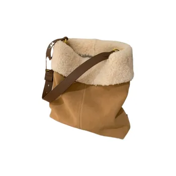 BEMIX PETS Cowhide With Sherpa Shoulder Bag Women's Apricot/Yellow Brown