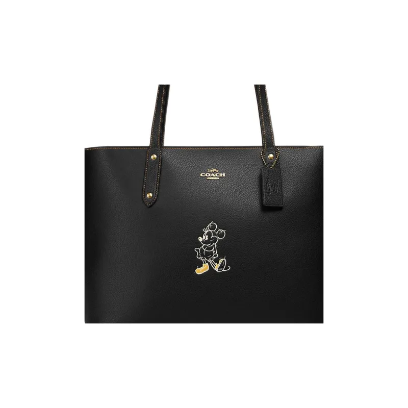 COACH Disney Collaboration Central Leather Tote Bag Shopping Bag Handbag Shoulder Bag Large Size Women's Black-3